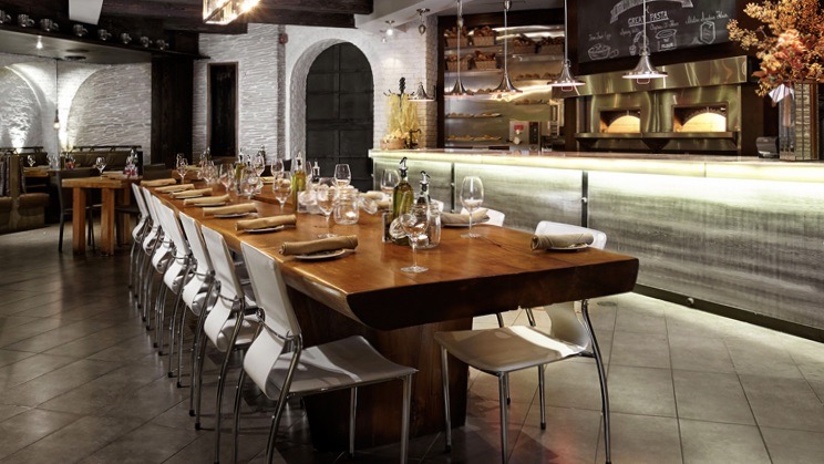 Cibo Wine Bar Yorkville table setting and open kitchen