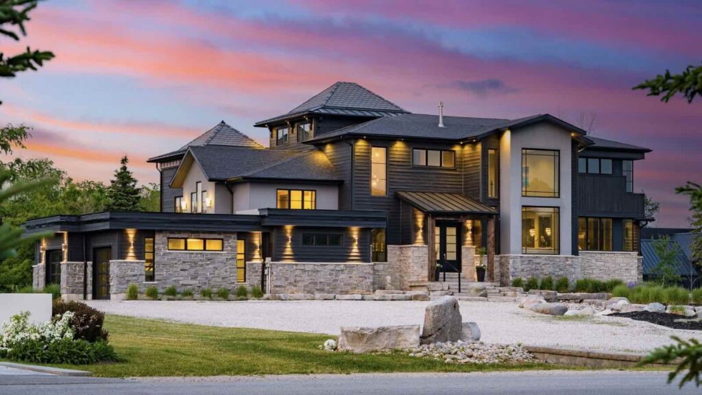 Spectacular Custom-built Collingwood home for sale at dusk